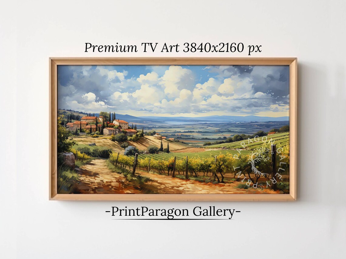Tuscan Vineyard Hills with a Village Overlooking the Valley Wall Art