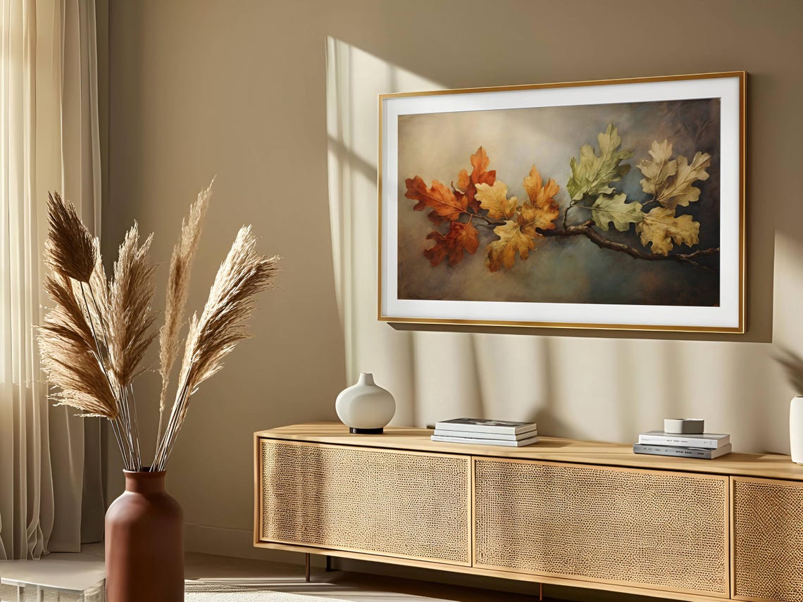 Autumn Oak Branch With Orange And Gold Leaves Botanical Fall Poster - Image 2