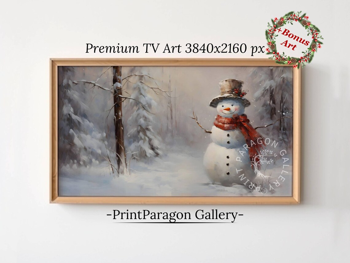 Cheerful Snowman in a Snowy Woodland Winter Wonderland Wall Art