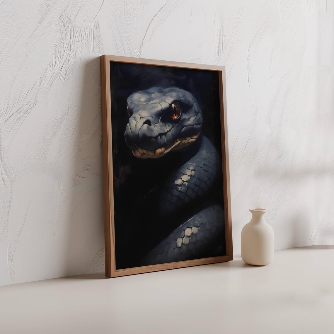 Black Snake Close Up Moody Dark Serpent Oil Painting Wildlife Poster - Image 2