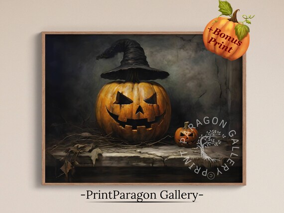 Jack O Lantern Wearing Witch Hat Moody Halloween Night Still Poster