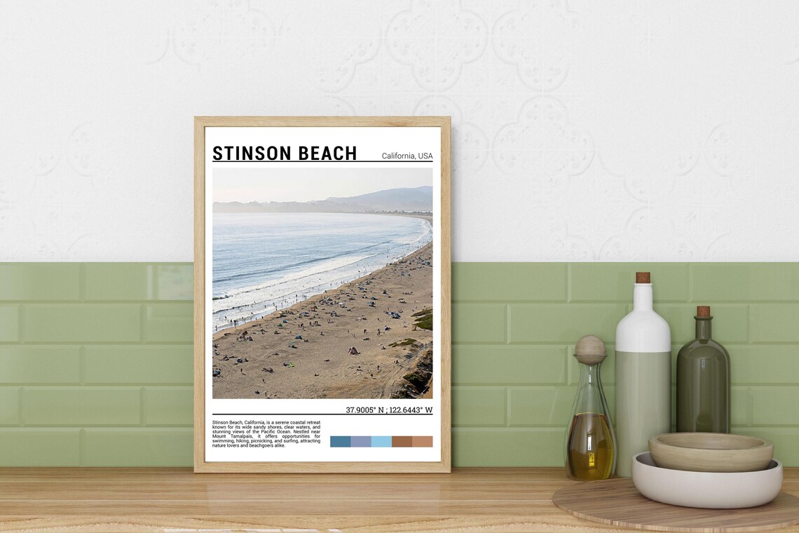 Stinson Beach California Travel Poster, Artwork - Image 3