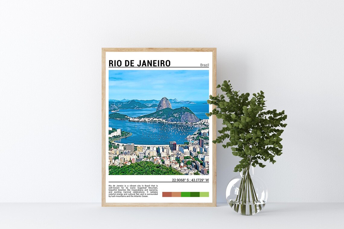 Rio De Janeiro Brazil Sugarloaf Mountain Bay Cityscape Travel Poster - Image 4