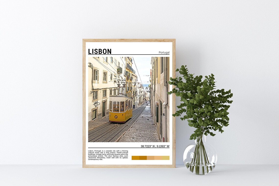 Lisbon Portugal Vintage Yellow Tram Cobblestone Street Poster - Image 4