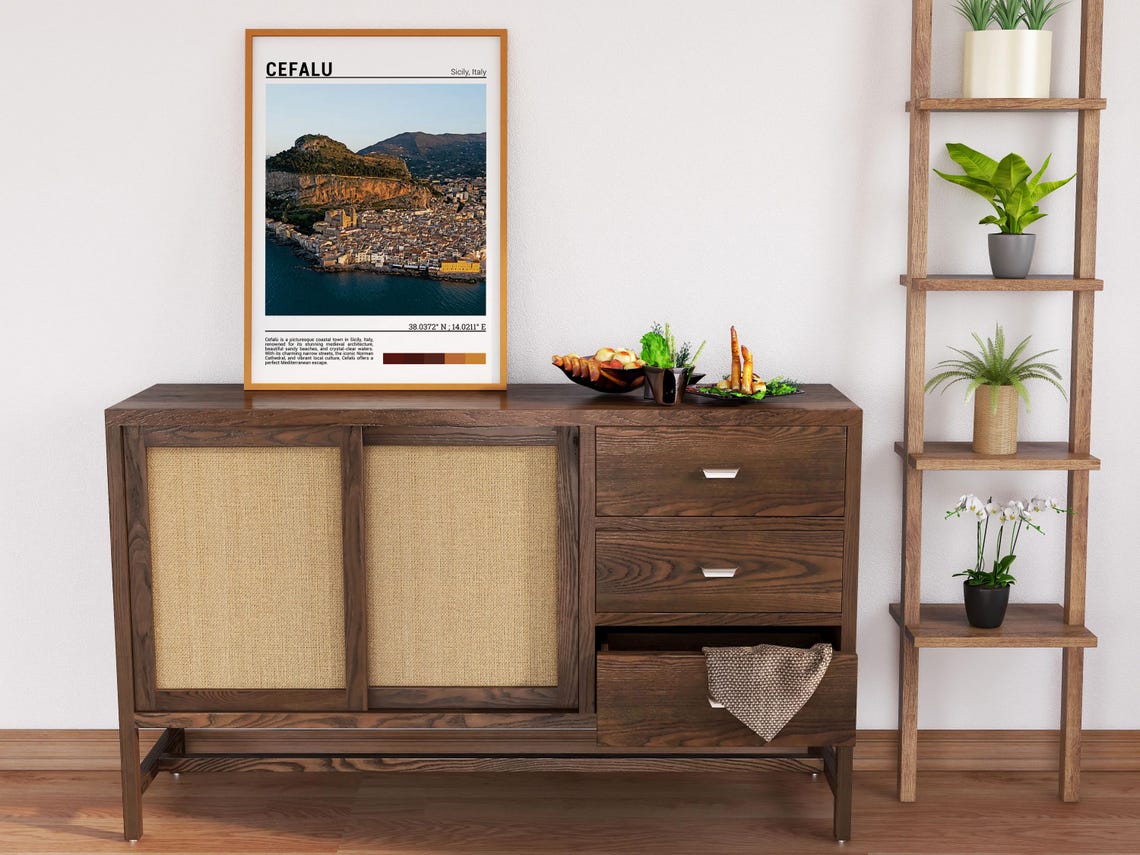 Cefalu Sicily Old Town La Rocca Cliffs Seaside View Travel Poster - Image 6