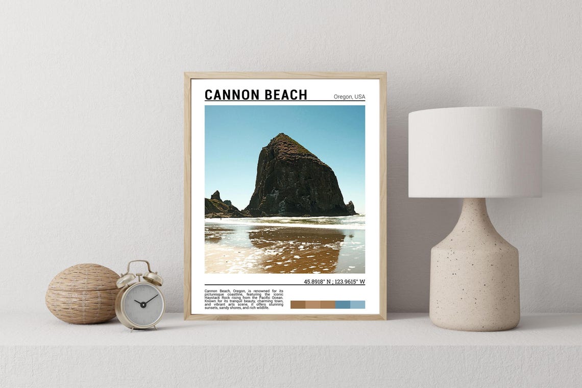 Cannon Beach Oregon Haystack Rock Sea Stack Shoreline Travel Poster - Image 2