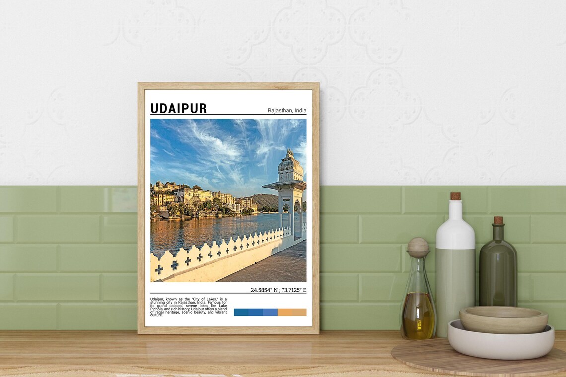Udaipur India City Palace Lake Pichola Golden Sunset Photo Poster - Image 3