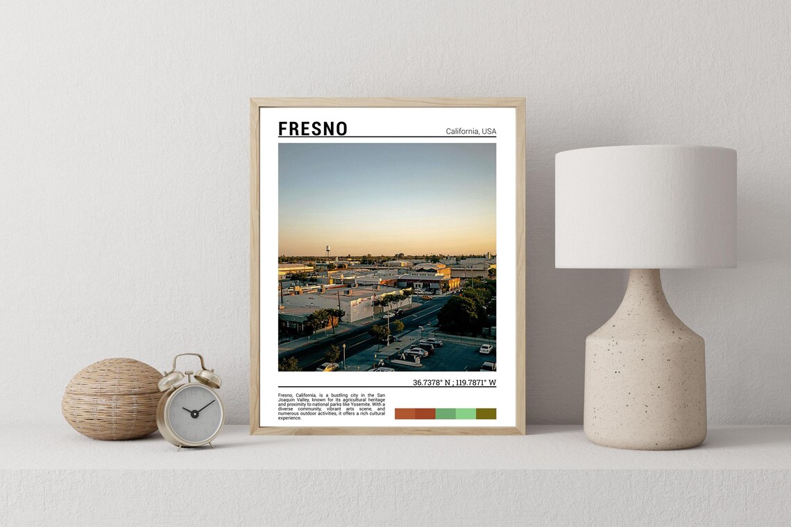 Fresno California Downtown Golden Hour Street View Photo Poster - Image 2