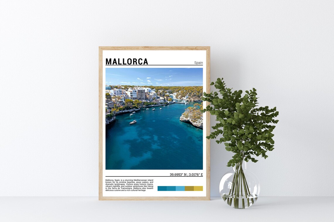 Mallorca Spain Turquoise Bay Boats Mediterranean Coast Photo Poster - Image 4