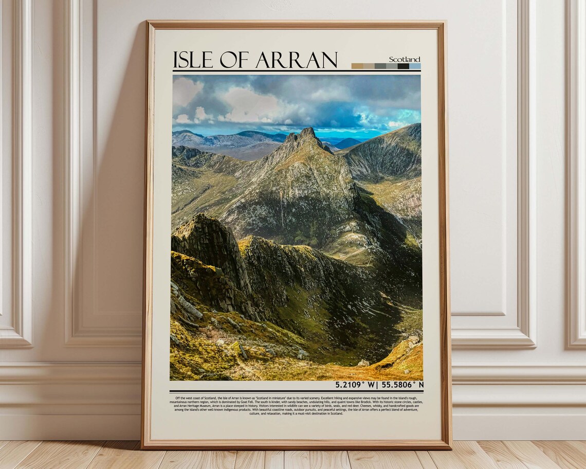 Isle of Arran Scotland Travel Poster Rugged Mountain Peaks Art
