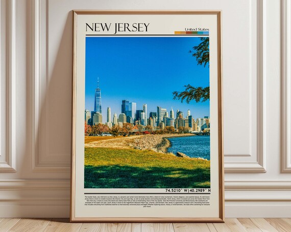 New Jersey USA Travel Poster NYC Skyline Sunset Photography United States