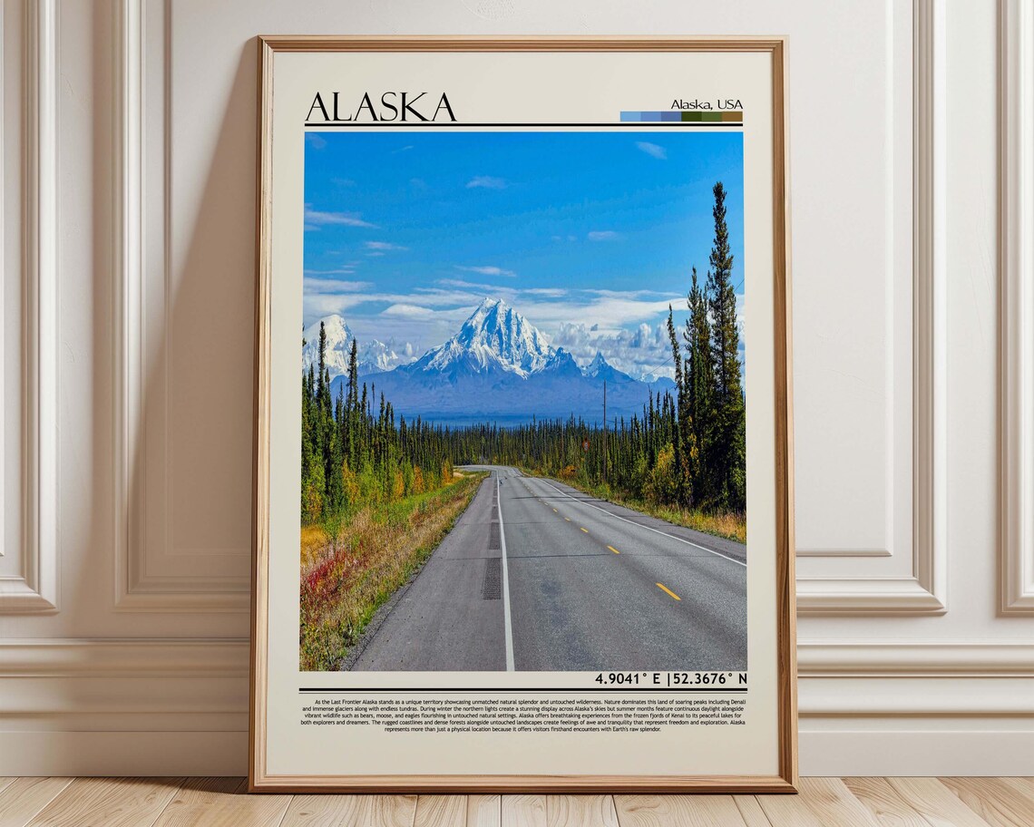 Alaska USA Scenic Highway to Snow Capped Mountain Art Poster