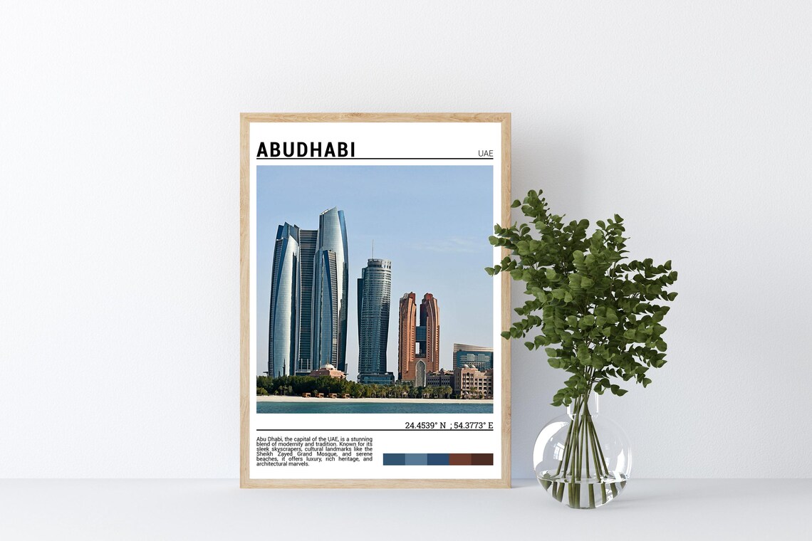 Abu Dhabi UAE Modern Skyscrapers Waterfront Skyline Travel Poster - Image 4