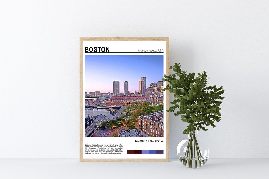 Boston Massachusetts Harbor Skyline at Dusk Photo Travel Poster - Image 4