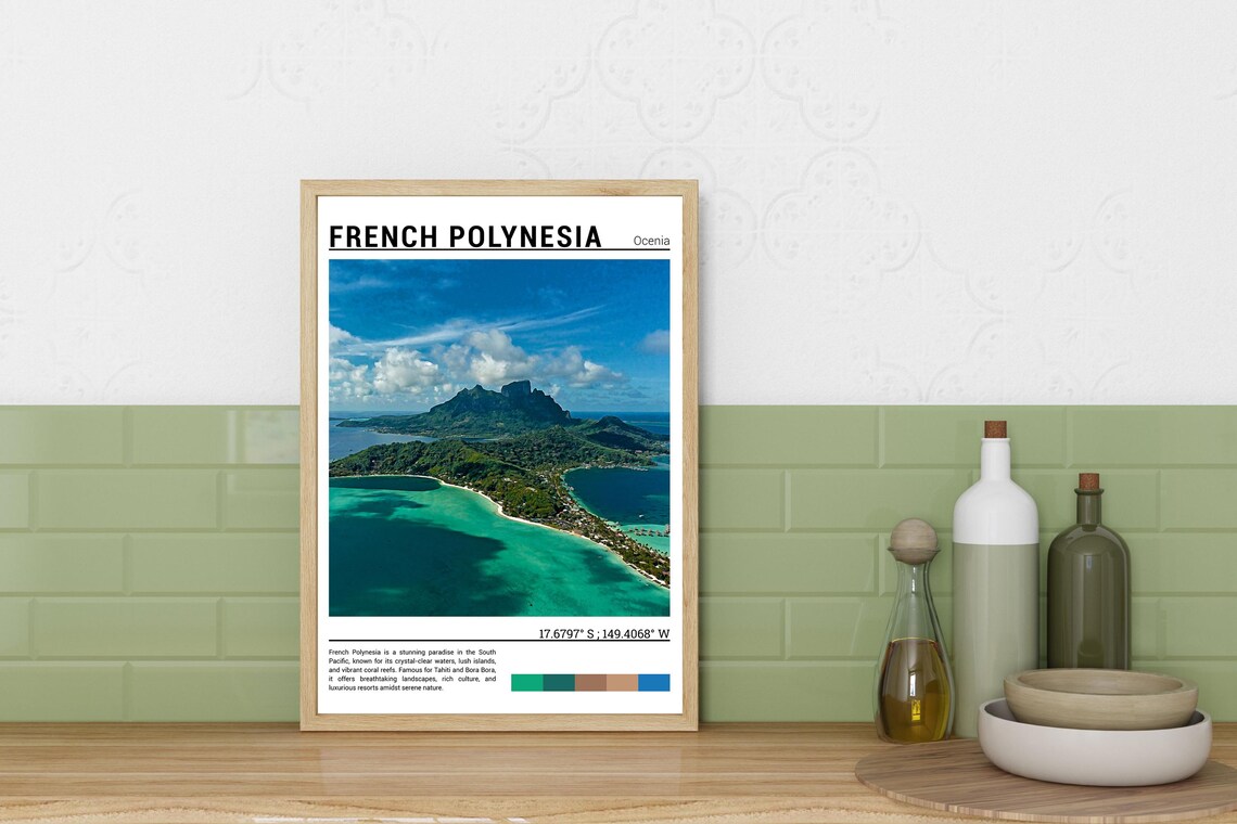 French Polynesia Tropical Island Turquoise Lagoon Aerial View Poster - Image 3