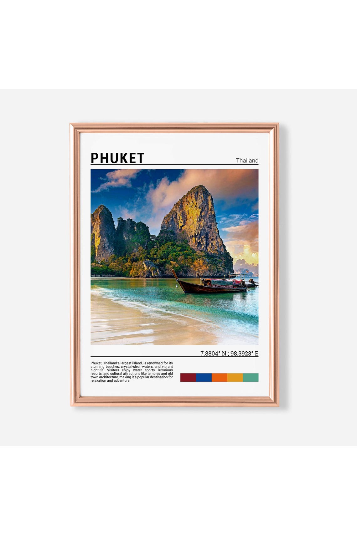 Phuket Thailand Limestone Karsts Longtail Boat Beach Lagoon Poster