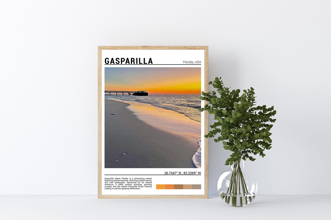 Gasparilla Florida Sunset Beach Pier Golden Shore Ocean Poster - Image 4