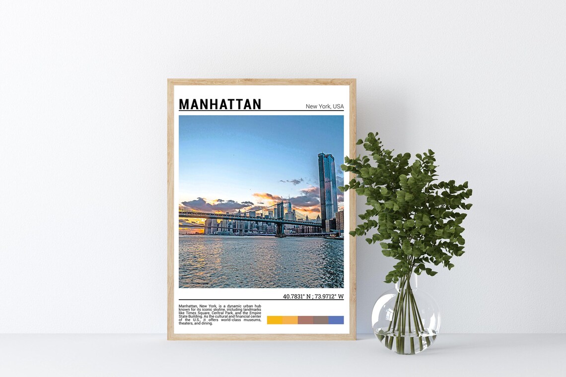 Manhattan New York City Bridge Skyline Sunset East River View Poster - Image 4