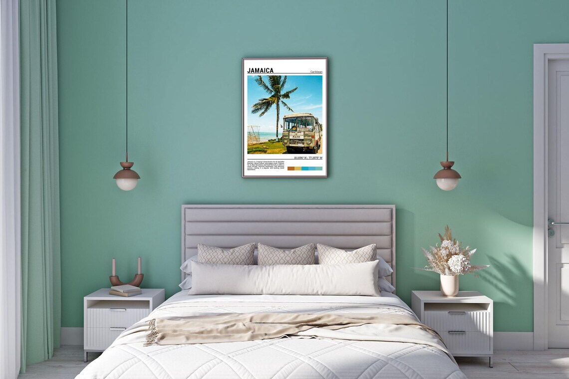 Jamaica Caribbean Vintage Bus Palm Tree Beach Tropical Travel Poster - Image 5