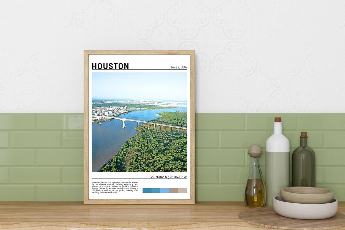 Houston Texas Aerial Bridge River Green Forest City View Poster - Image 3