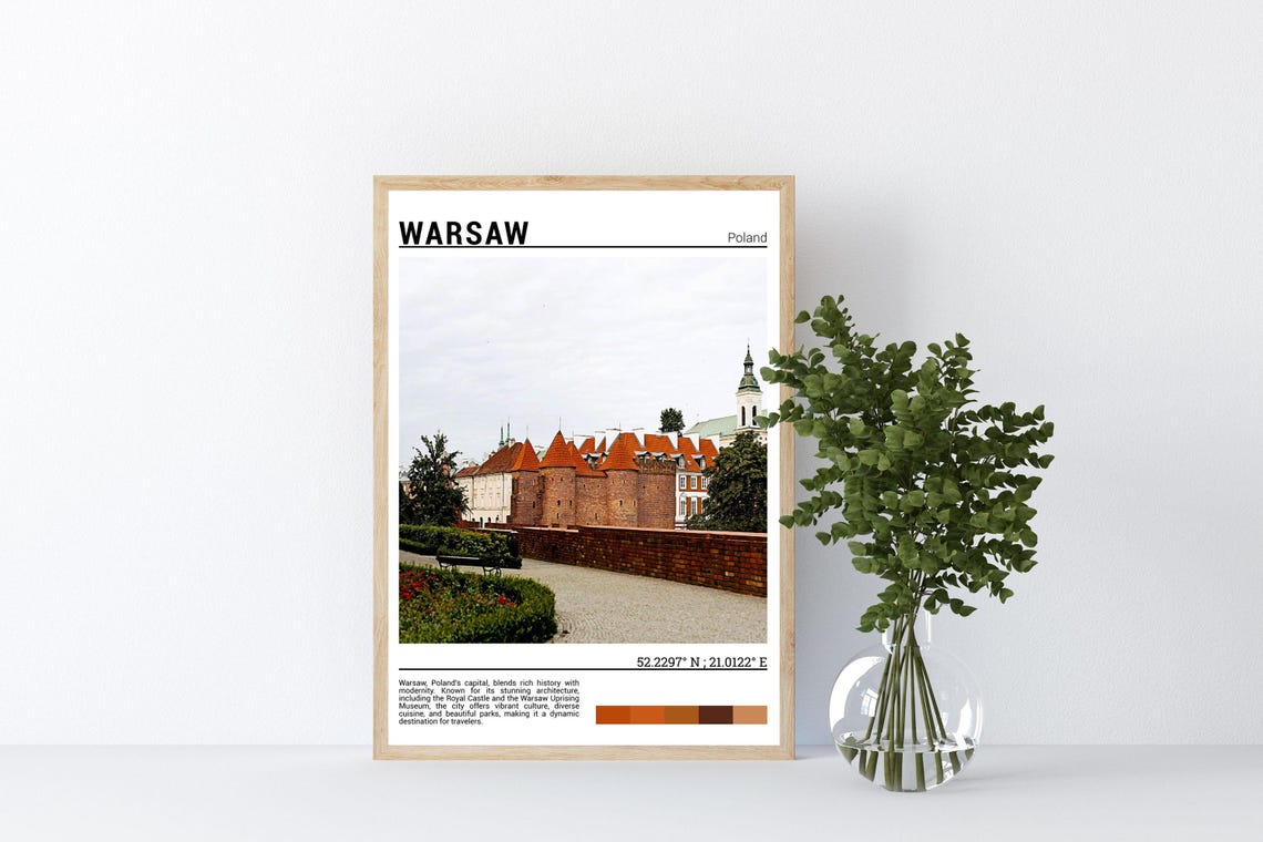 Warsaw Poland Royal Castle Red Rooftops Old Town Travel Poster - Image 4