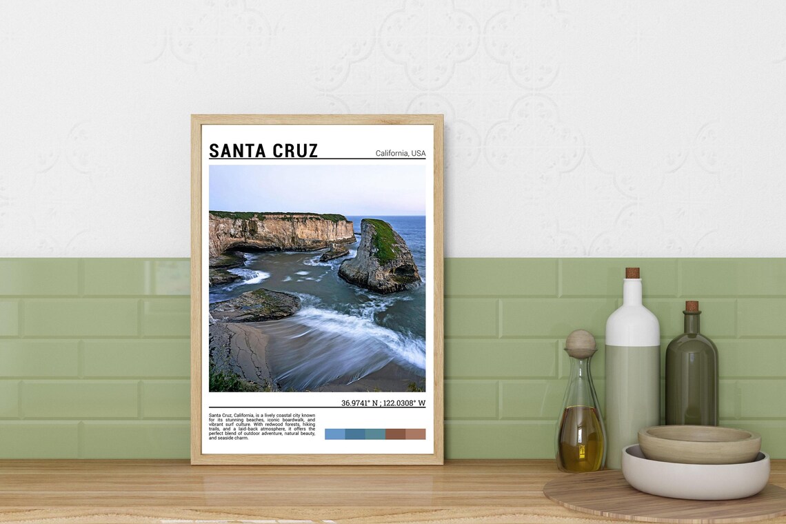 Santa Cruz California Shark Fin Cove Cliffs Coastal Travel Poster - Image 3