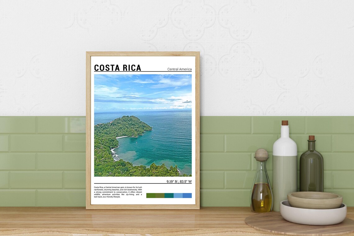 Costa Rica Lush Rainforest Headland Turquoise Bay Aerial Poster - Image 3