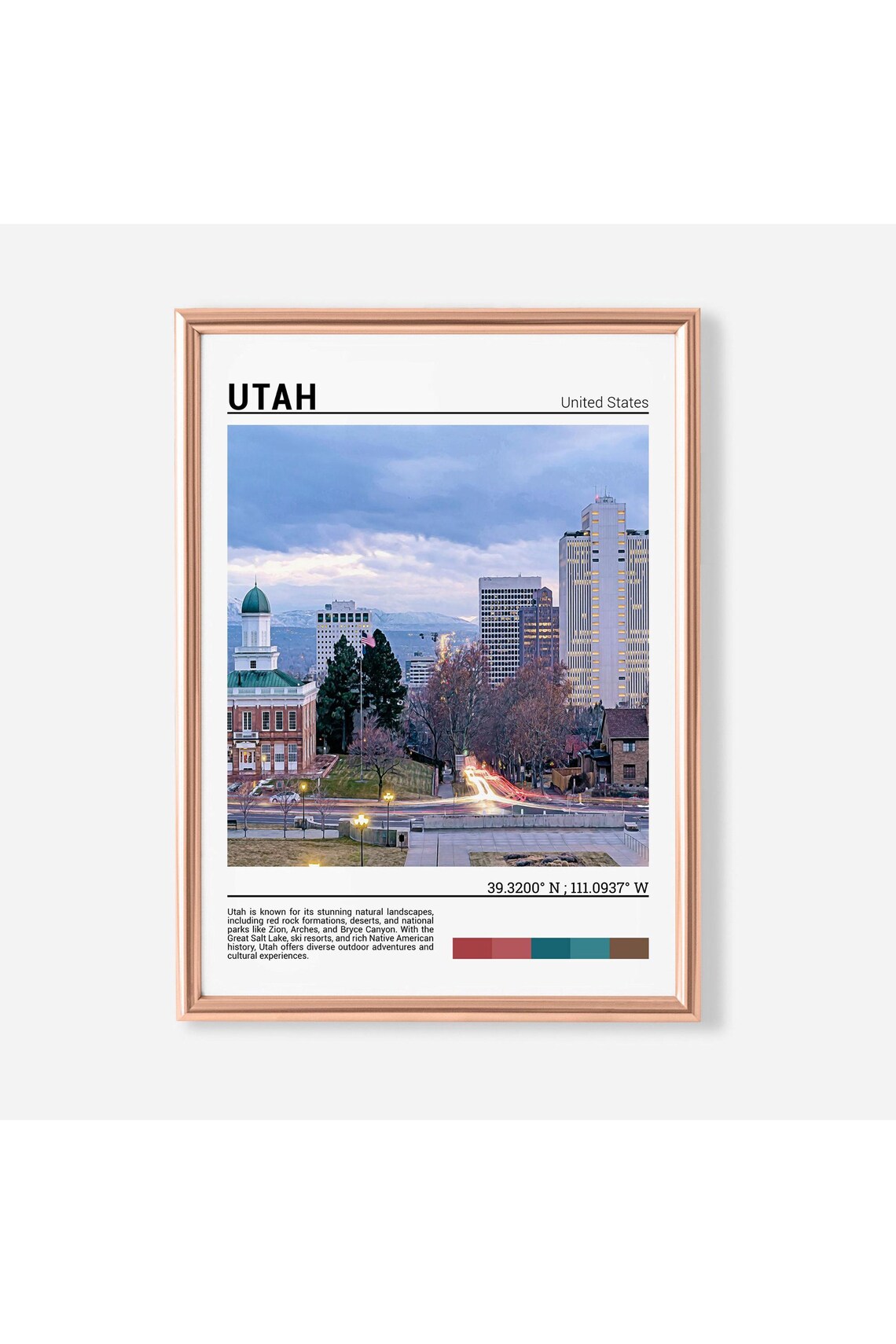 Salt Lake City Utah Evening Skyline Mountain Backdrop Photo Poster