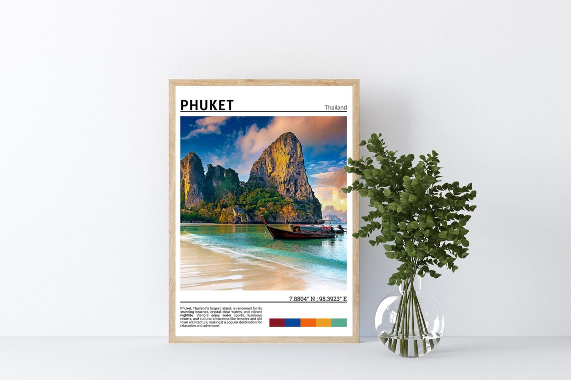 Phuket Thailand Limestone Karsts Longtail Boat Beach Lagoon Poster - Image 4