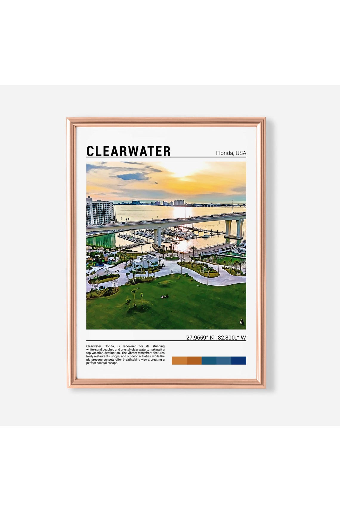 Clearwater Florida Sunset Bridge Marina Waterfront View Poster