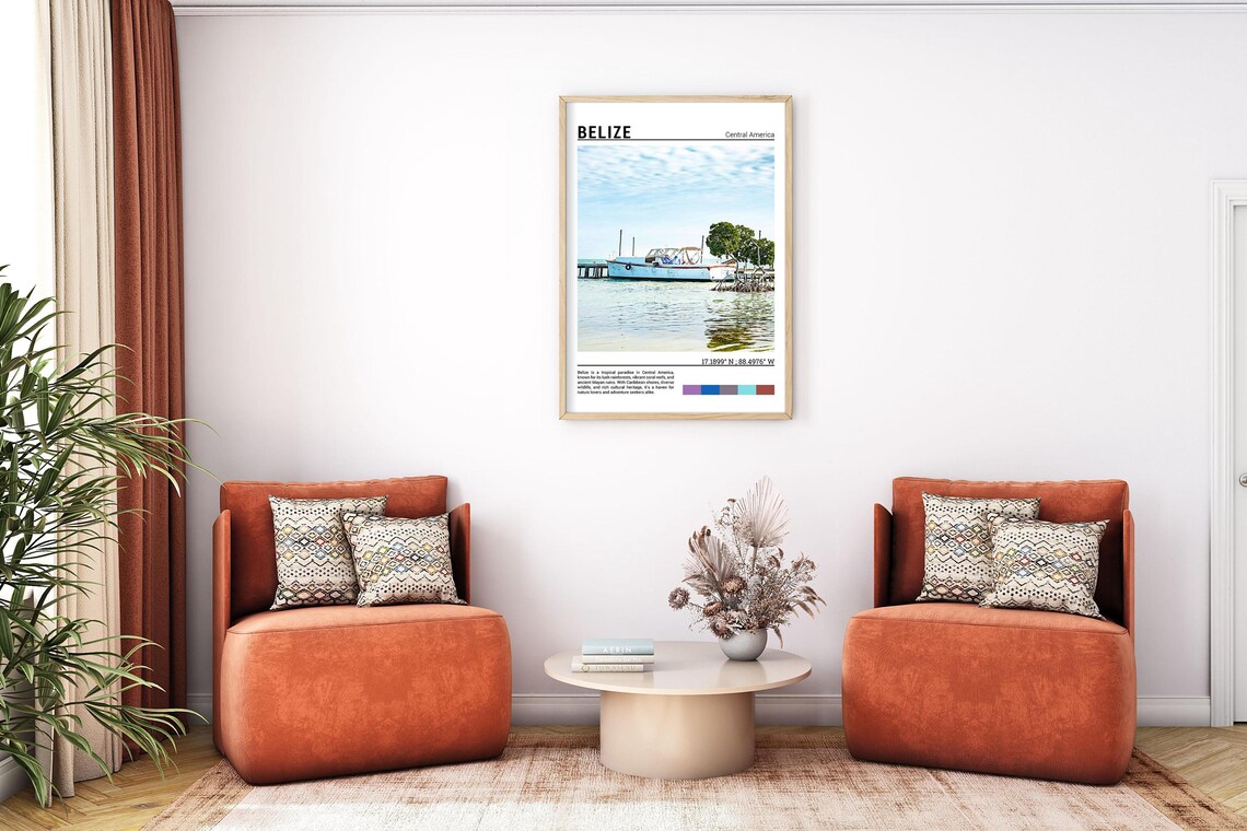 Belize Caribbean Boat Moored Wooden Pier Mangrove Shore Poster - Image 7