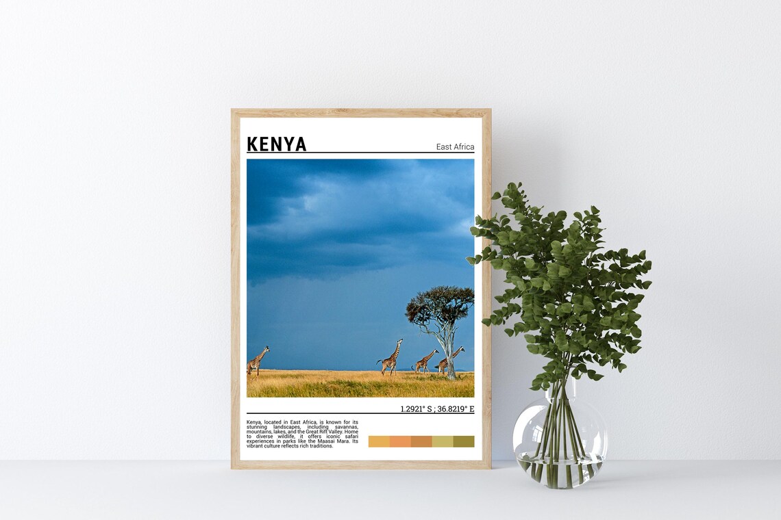 Kenya East Africa Giraffes Savanna Safari Wildlife Photo Poster - Image 4