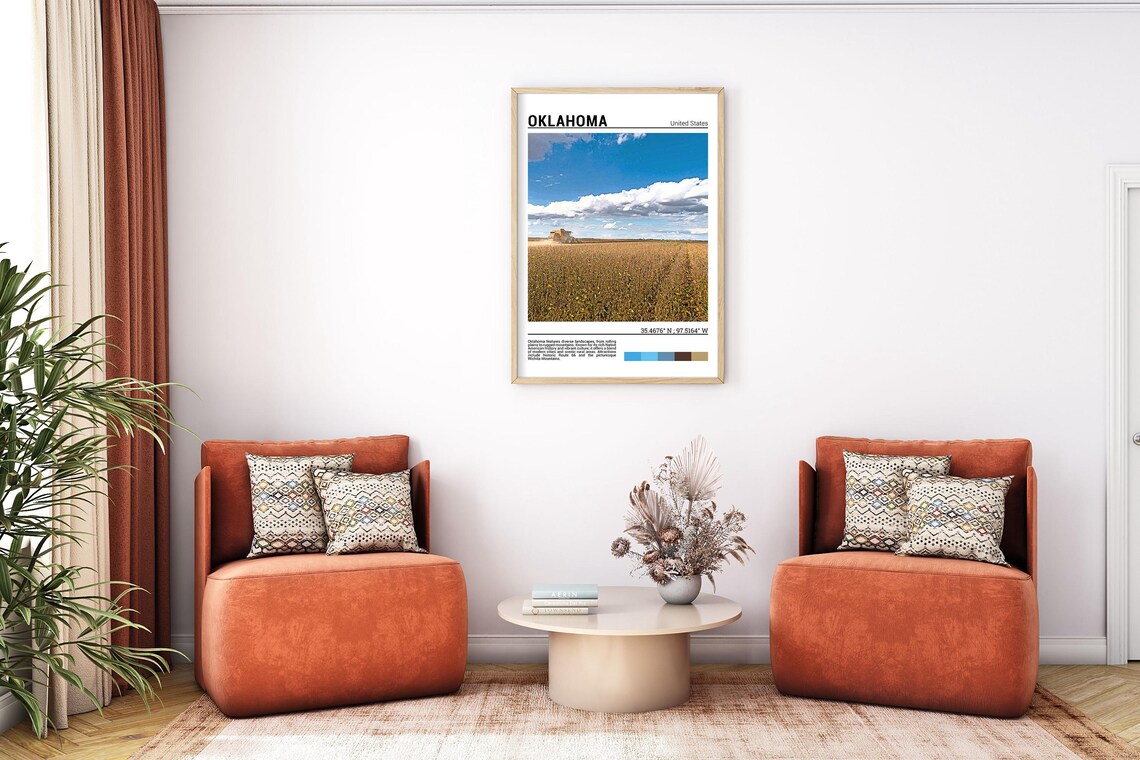Oklahoma Wheat Field Harvest Combine Golden Plains Travel Photo Poster - Image 7