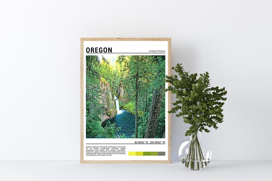 Oregon Waterfall Forest Canyon Moss Covered Cascade Travel Poster - Image 4