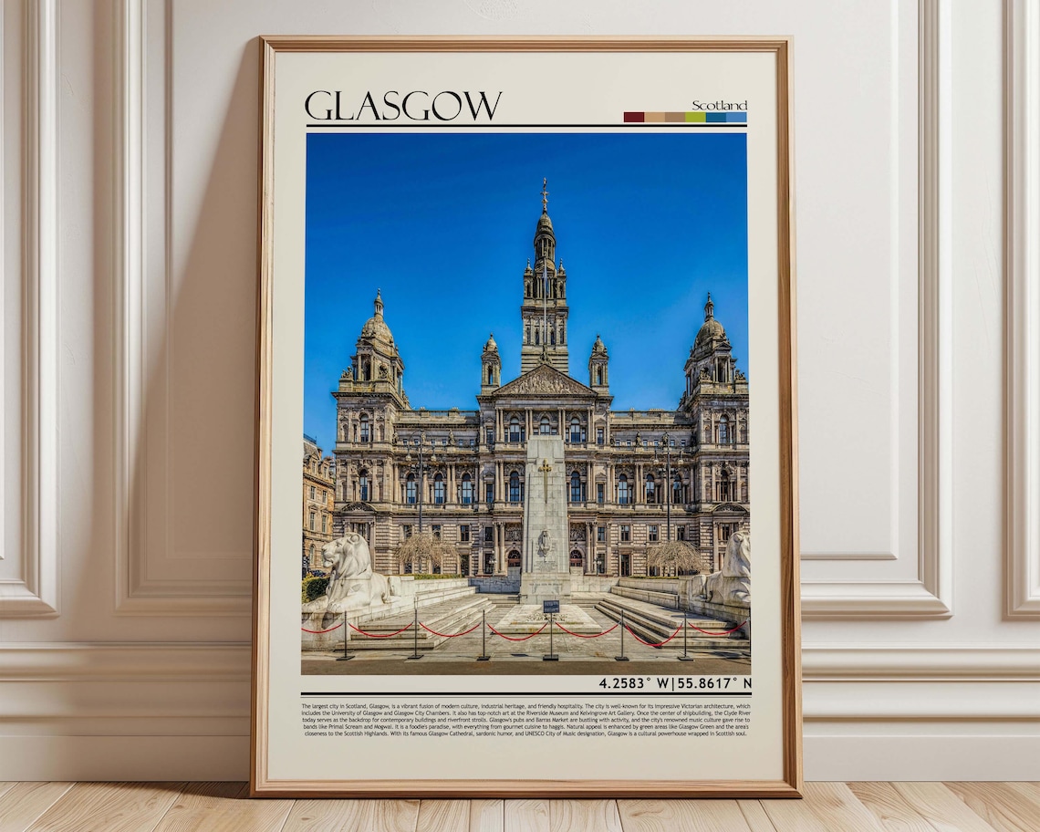 Glasgow Scotland City Chambers Victorian Architecture Travel Poster