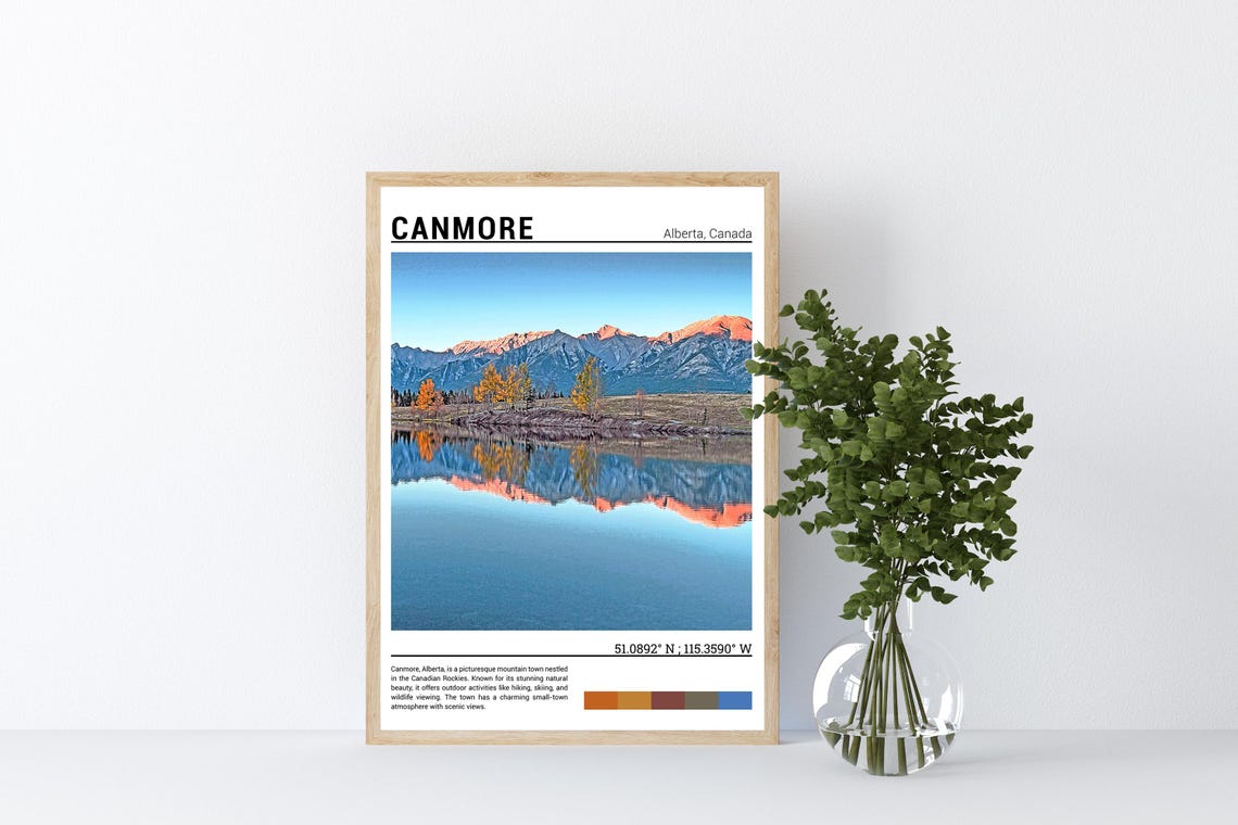 Canmore Alberta Canada Mountain Lake Reflection Autumn Scenic Poster - Image 4