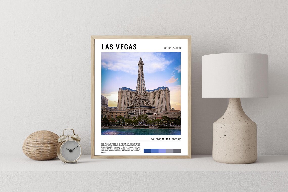 Las Vegas Nevada Paris Eiffel Tower Sunset Strip Resort Travel Poster - Image 2