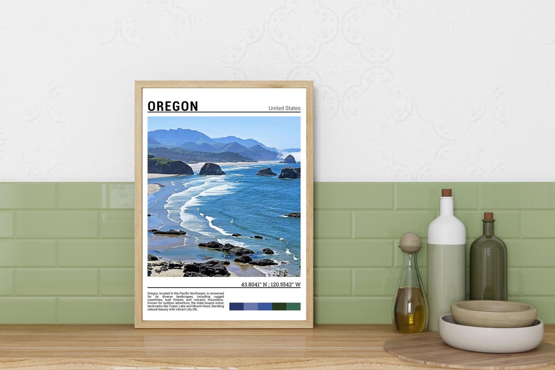 Oregon Coast Sea Stacks Beach Waves Pacific Northwest Travel Poster - Image 3