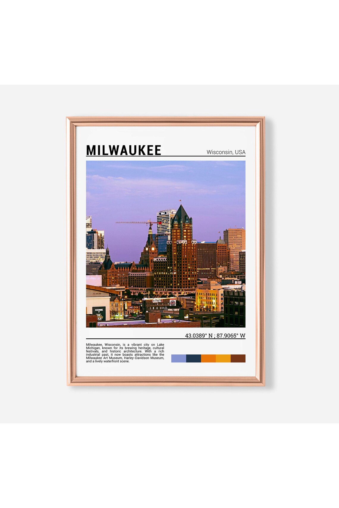 Milwaukee Wisconsin Sunset Skyline Cityscape Dusk Travel Poster