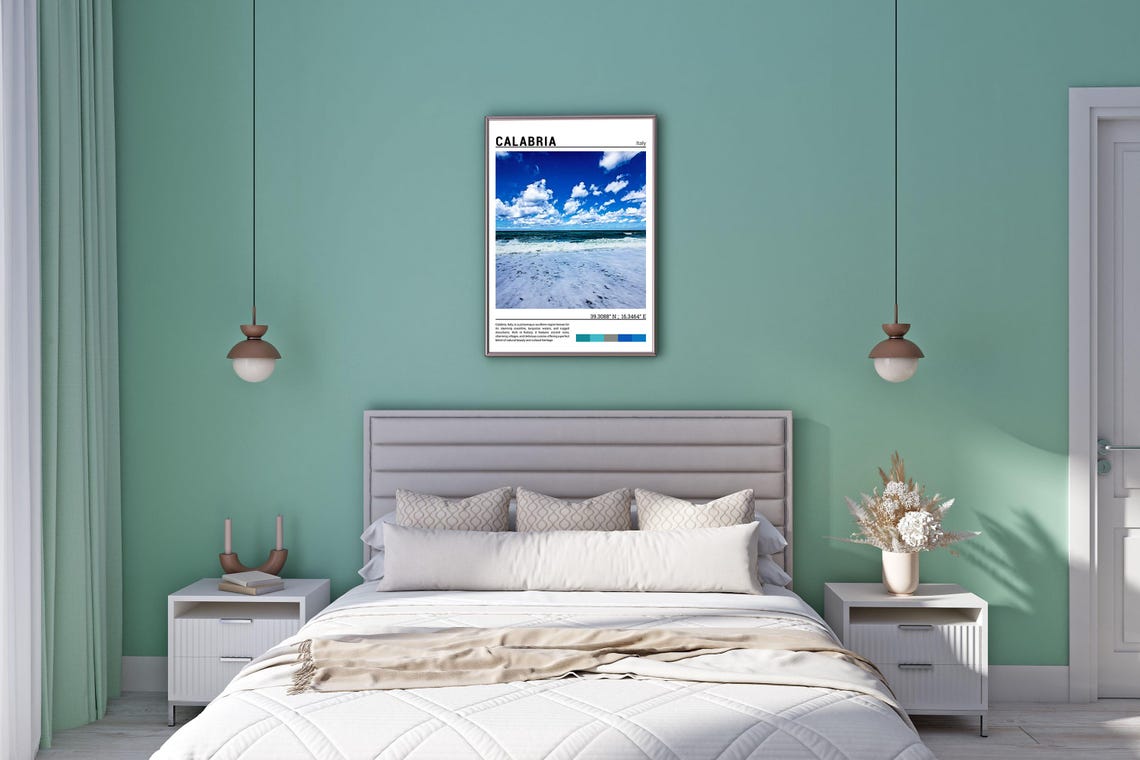 Calabria Italy Turquoise Waves Sandy Beach Coastline Travel Poster - Image 5