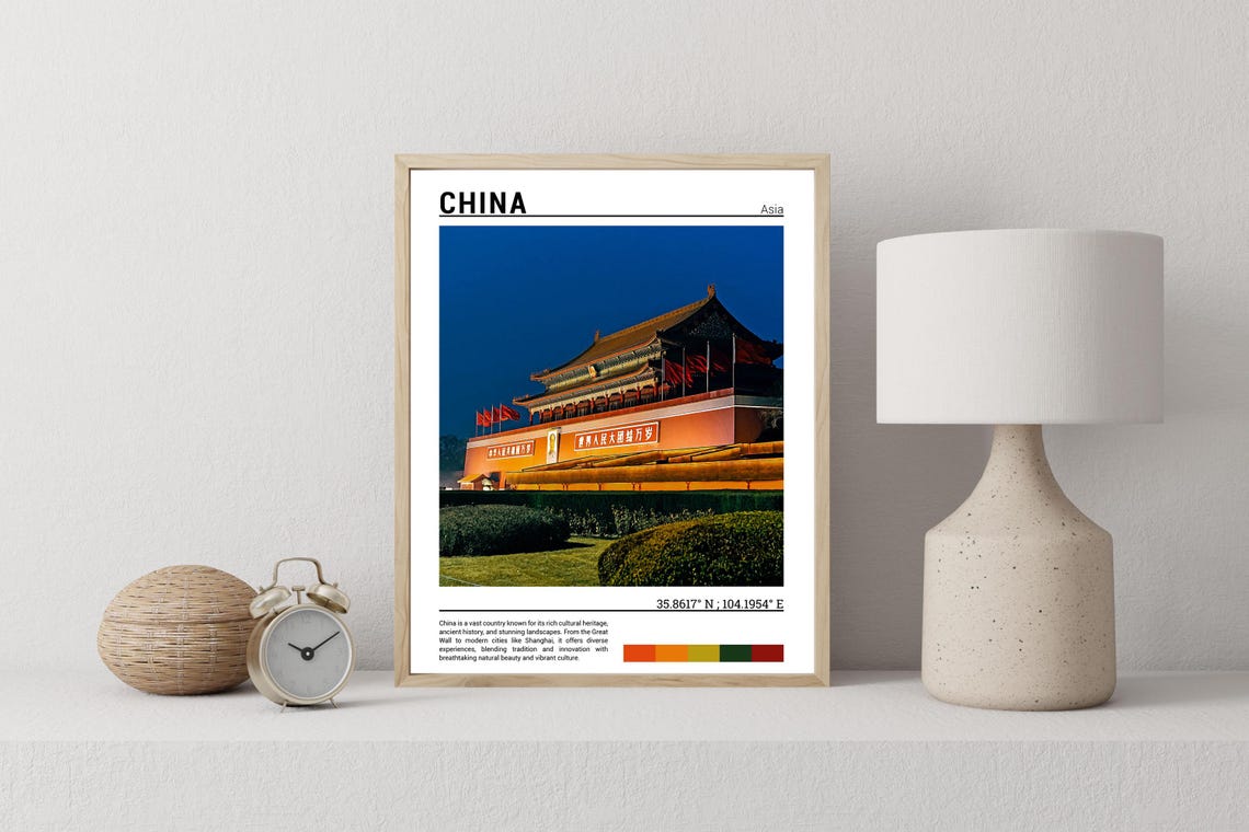China Tiananmen Gate Beijing Night Landmark Architecture Travel Poster - Image 4