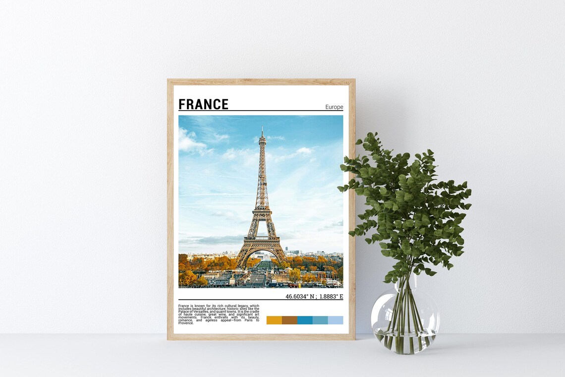 France Paris Eiffel Tower Autumn Trees Landmark Travel Photo Poster - Image 4