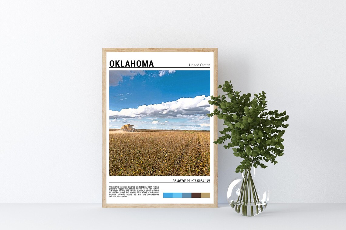 Oklahoma Wheat Field Harvest Combine Golden Plains Travel Photo Poster - Image 4