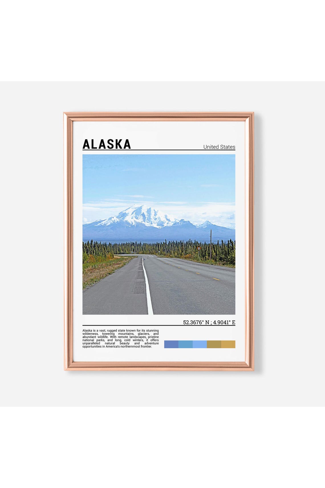 Alaska Snowcapped Mountain Highway Forest Scenic Road Travel Poster