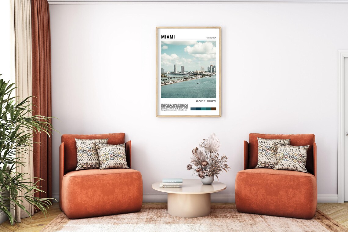 Miami Florida Biscayne Bay Skyline Across Blue Water View Poster - Image 7