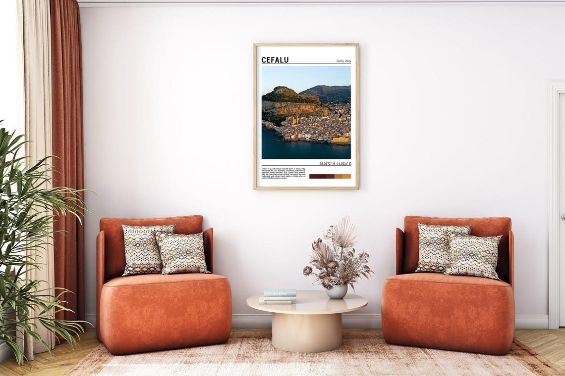 Cefalu Sicily Old Town La Rocca Cliffs Seaside View Travel Poster - Image 7