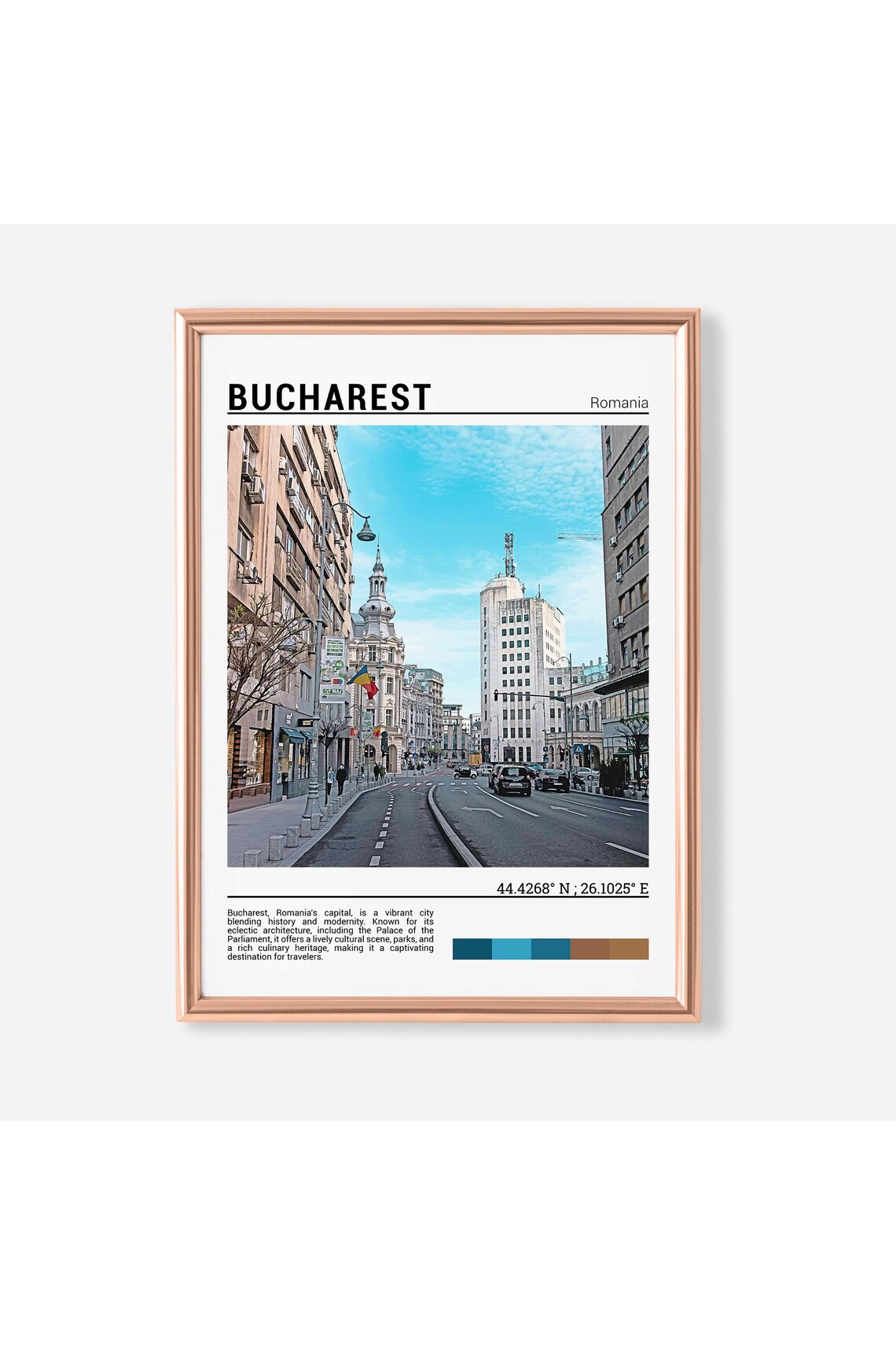 Bucharest Romania City Boulevard Historic Street Scene Travel Poster