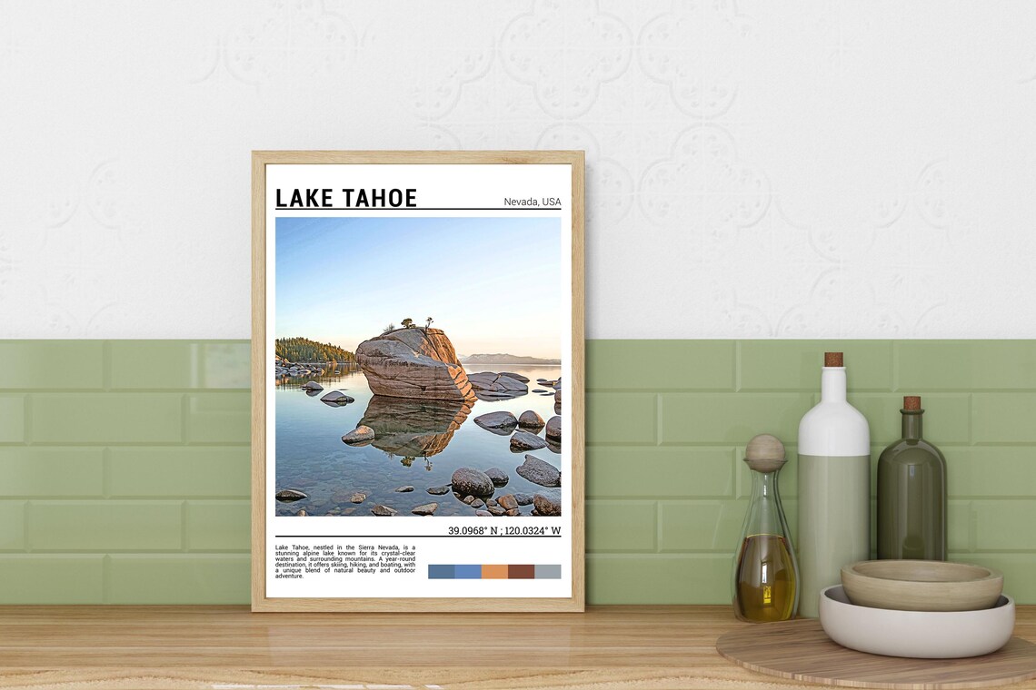 Lake Tahoe Bonsai Rock Sunset Reflection Alpine Lake Travel Poster - Image 3