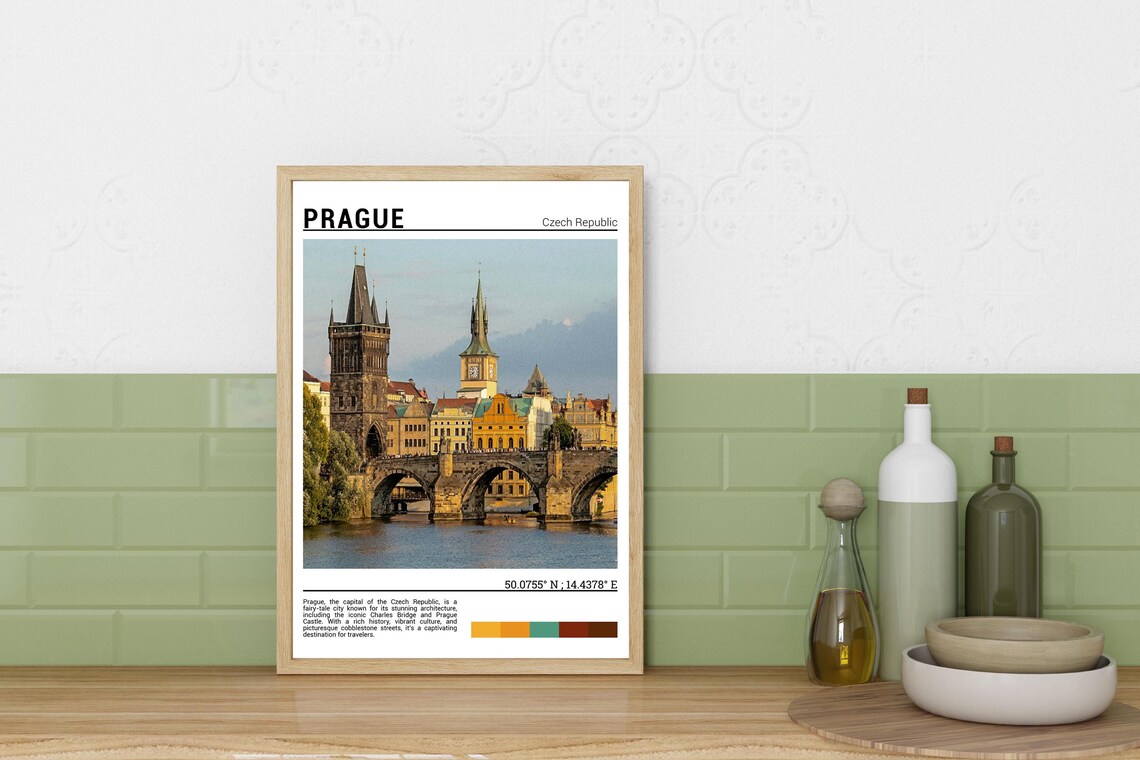Prague Czech Republic Charles Bridge Golden Hour Travel Poster - Image 3