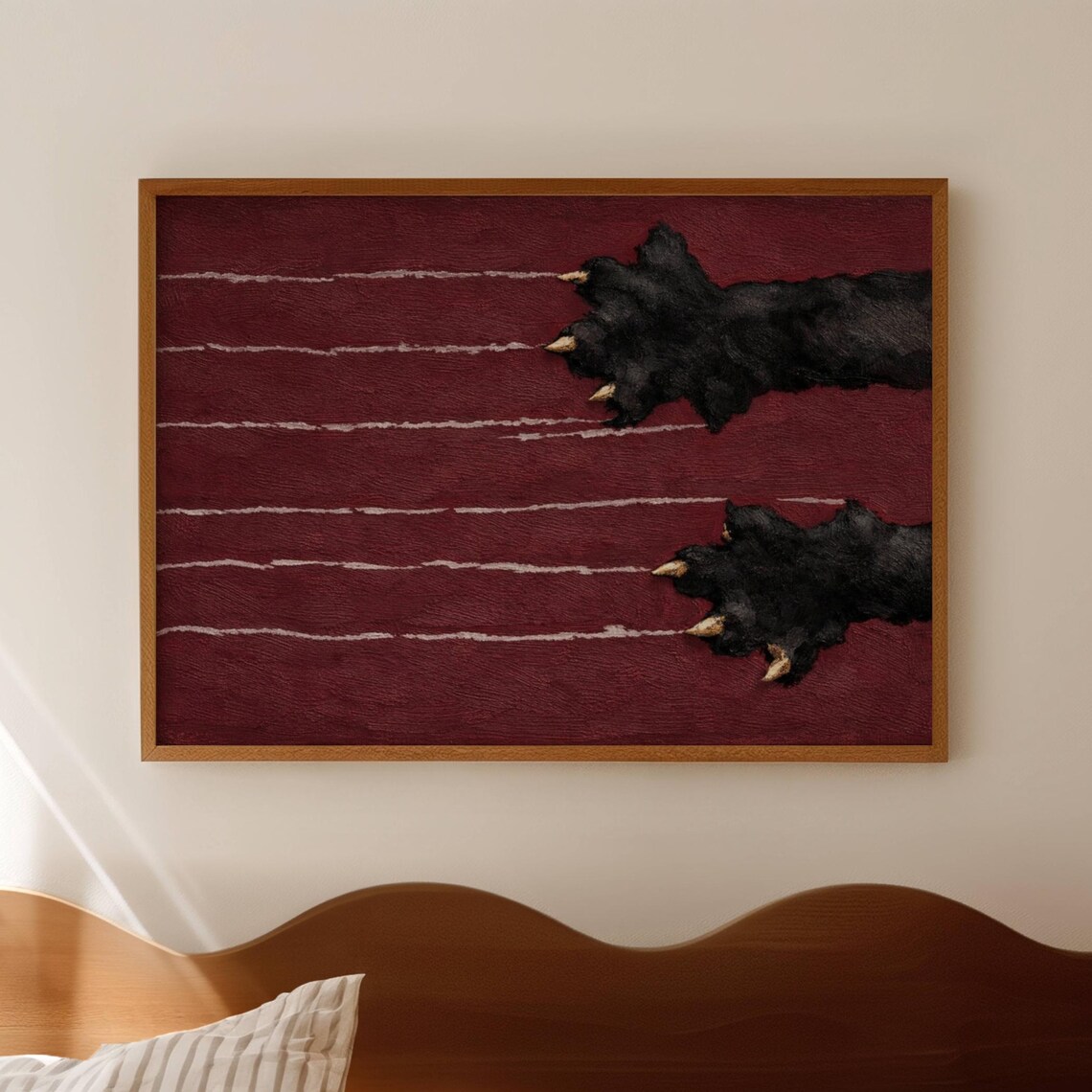 Black Cat Paws Scratching Burgundy Velvet Fun Cat Lover Wall Art
